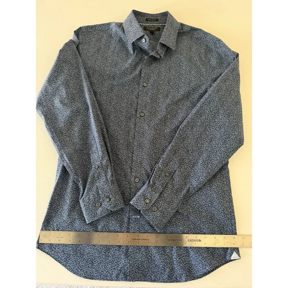 Banana Republic Mens Large Grant Slim Fit Non-Iron Button Down Shirt Blue EUC